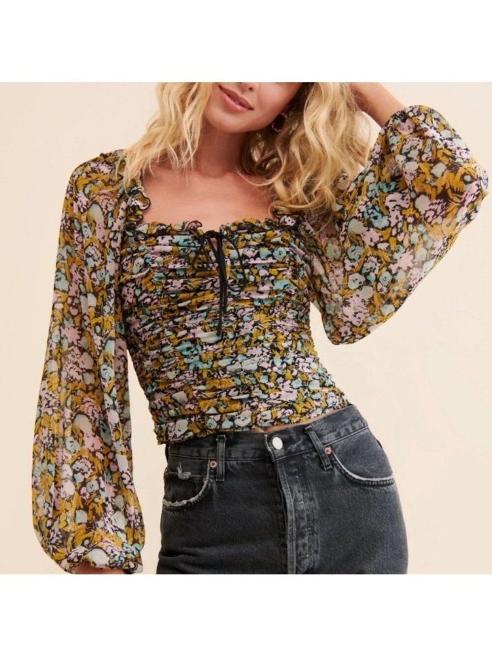 Free People Mabel Long Sleeve Printed Blouse Small